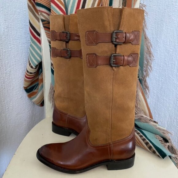 Lucchese Paige Riding Buckle Tan Leather Tall Boots 8.5 B M8500 - Picture 3 of 11